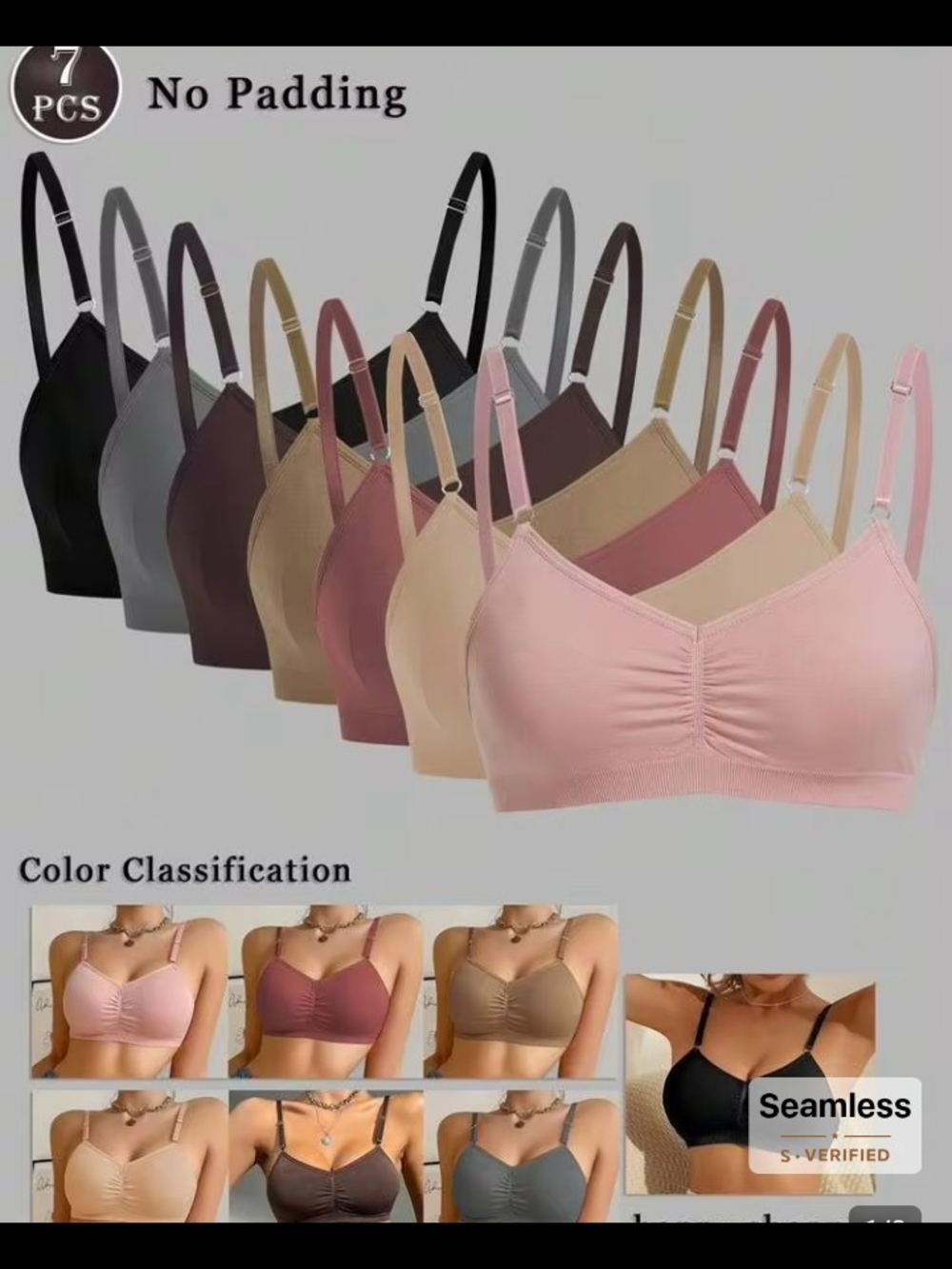 6 Pack Seamless Non-padded Lightweight Bras Size S